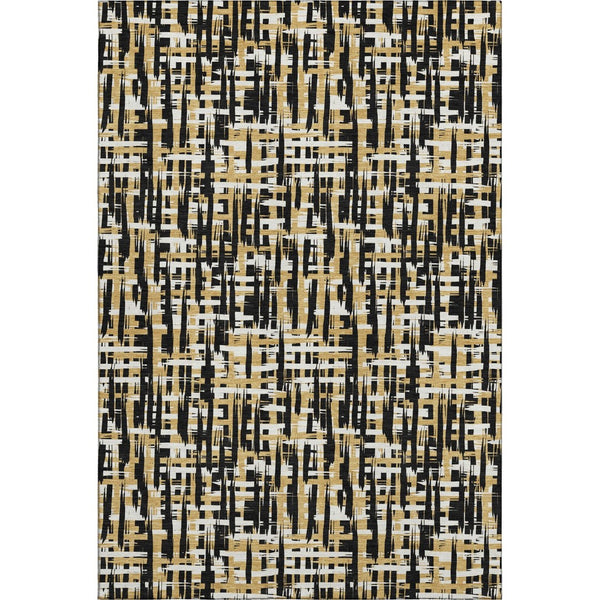 HomeRoots 8' X 10' Modern Black Ivory Gold Washable Area Rug - UV Protected, Stain Resistant, Stylish Comfort 683031
