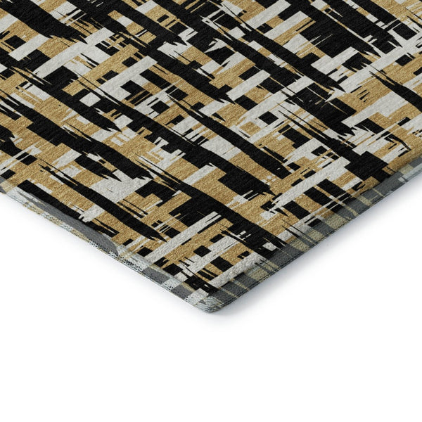 HomeRoots 8' X 10' Modern Black Ivory Gold Washable Area Rug - UV Protected, Stain Resistant, Stylish Comfort 683031