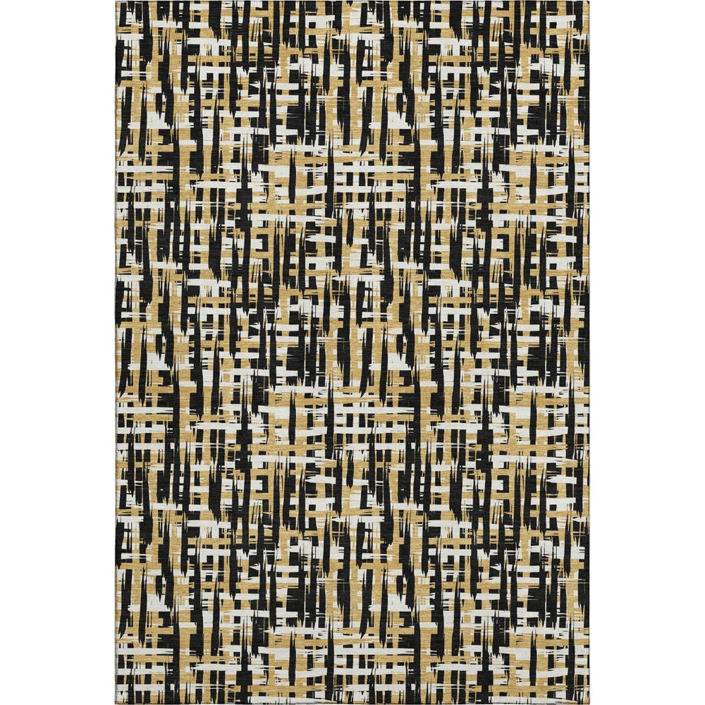 HomeRoots 9' X 12' Stylish Black, Ivory & Gold Abstract Geometric Area Rug – Washable, UV Protected & Durable! 683032