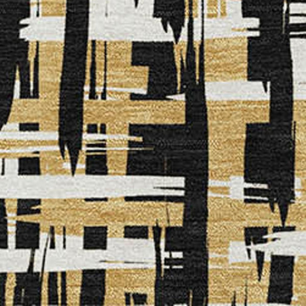 HomeRoots 9' X 12' Stylish Black, Ivory & Gold Abstract Geometric Area Rug – Washable, UV Protected & Durable! 683032