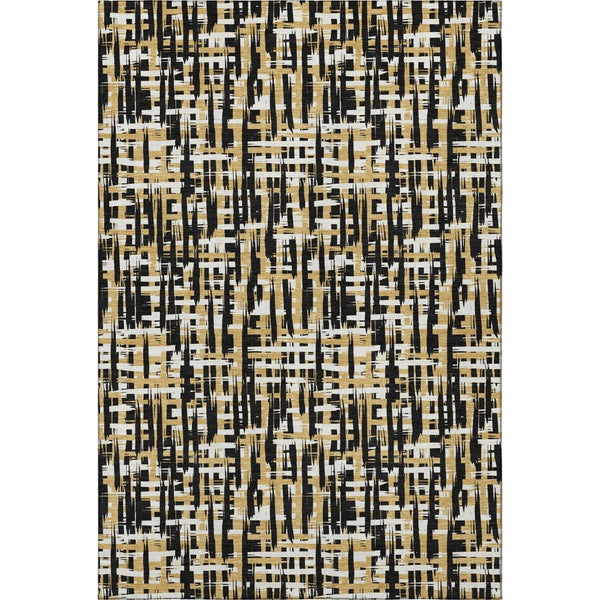 HomeRoots 9' X 12' Stylish Black, Ivory & Gold Abstract Geometric Area Rug – Washable, UV Protected & Durable! 683032