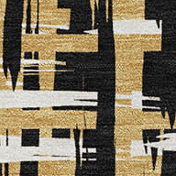 HomeRoots 10' X 14' Modern Black Ivory Gold Abstract Area Rug - Durable, Washable, UV-Protected for Active Homes 683033