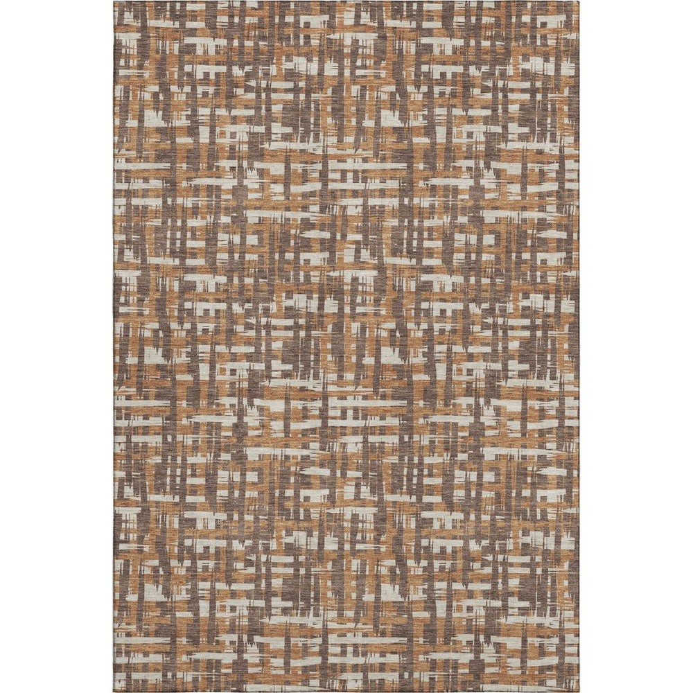 HomeRoots 5' X 8' Washable Chocolate Ivory Copper Abstract Area Rug – UV Protected, Stain Resistant, Durable Design 683035