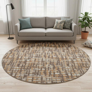 HomeRoots 8' Chocolate Ivory Copper Round Rug - Washable, UV-Protected, Soft, and Stain-Resistant Design! 683036