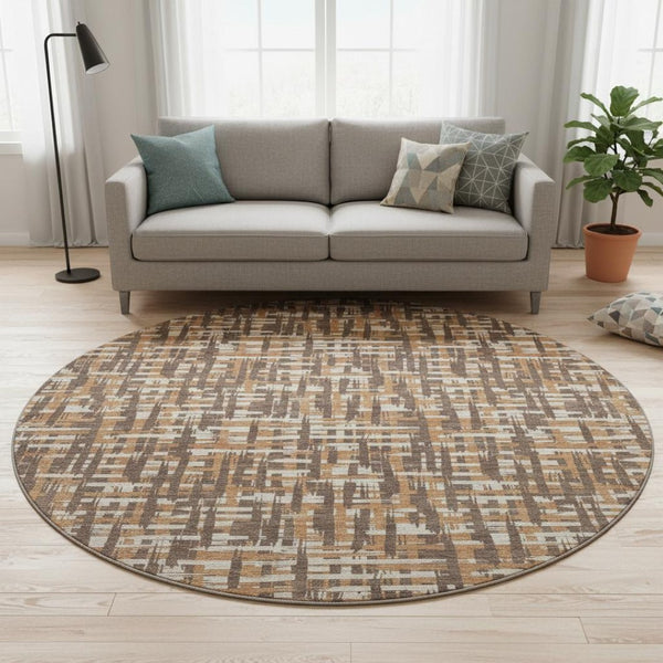 HomeRoots 8' Chocolate Ivory Copper Round Rug - Washable, UV-Protected, Soft, and Stain-Resistant Design! 683036