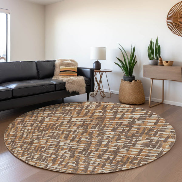 HomeRoots 8' Chocolate Ivory Copper Round Rug - Washable, UV-Protected, Soft, and Stain-Resistant Design! 683036