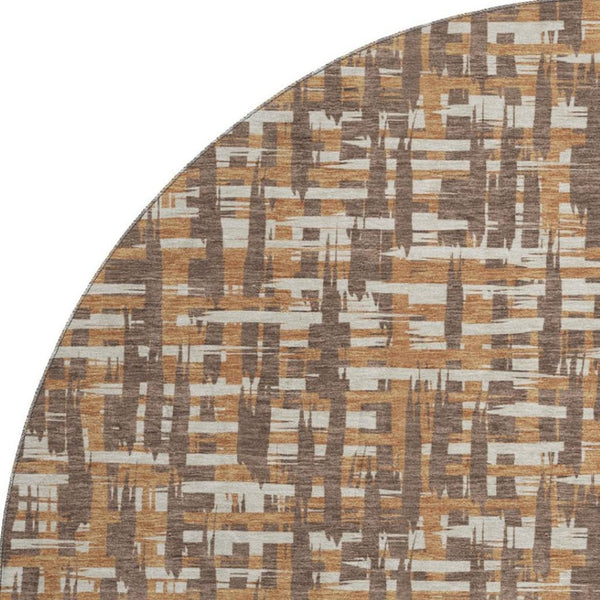 HomeRoots 8' Chocolate Ivory Copper Round Rug - Washable, UV-Protected, Soft, and Stain-Resistant Design! 683036