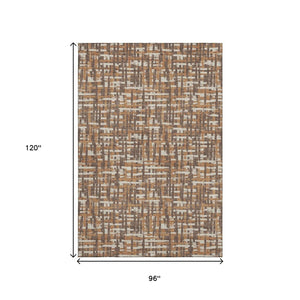 HomeRoots 8' X 10' Stylish Abstract Geometric Area Rug in Chocolate, Ivory & Copper - Washable, UV Protected! 683037