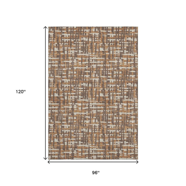 HomeRoots 8' X 10' Stylish Abstract Geometric Area Rug in Chocolate, Ivory & Copper - Washable, UV Protected! 683037