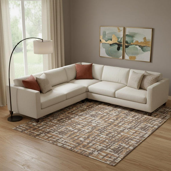HomeRoots 9' X 12' Washable Chocolate Ivory Copper Geometric Area Rug – UV Protected, Durable, Stylish Decor 683038