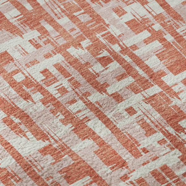 HomeRoots 8' Coral Ivory and Blush Geometric Washable Round Rug - Durable, UV-Protected, Easy-Care Design 683042