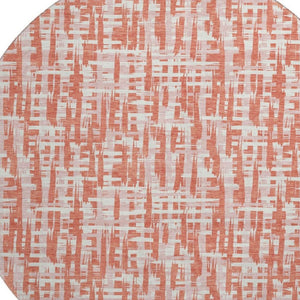 HomeRoots 8' Coral Ivory and Blush Geometric Washable Round Rug - Durable, UV-Protected, Easy-Care Design 683042
