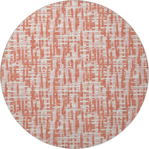 HomeRoots 8' Coral Ivory and Blush Geometric Washable Round Rug - Durable, UV-Protected, Easy-Care Design 683042