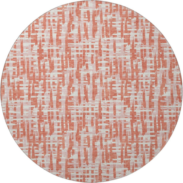 HomeRoots 8' Coral Ivory and Blush Geometric Washable Round Rug - Durable, UV-Protected, Easy-Care Design 683042