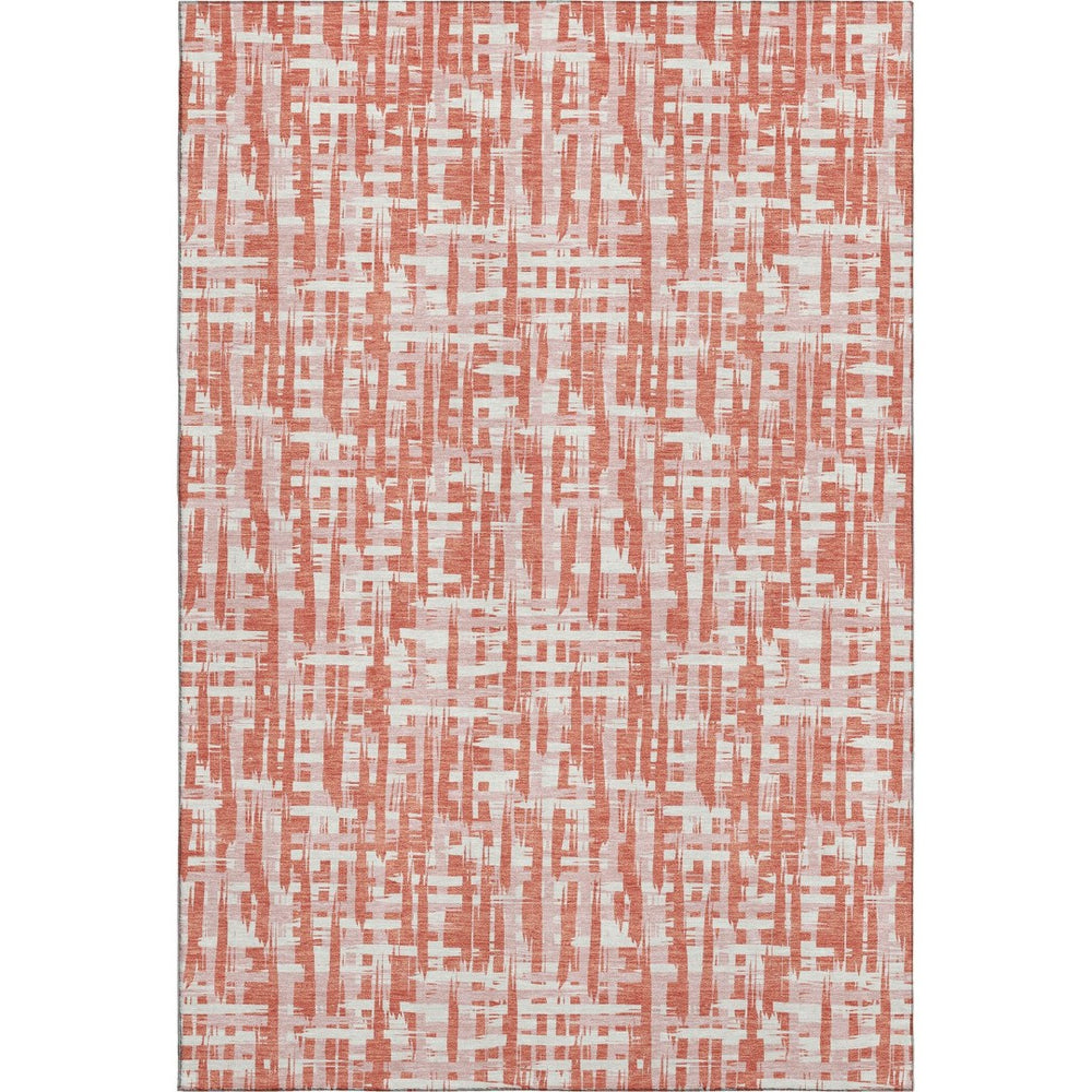 HomeRoots 8' X 10' Stylish Coral Ivory Blush Abstract Geometric Washable Area Rug with UV & Stain Protection 683043