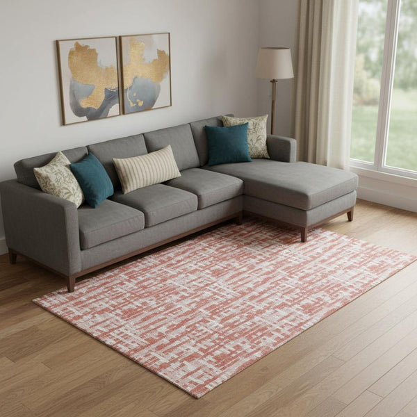 HomeRoots 9' X 12' Abstract Coral, Ivory & Blush Geometric Area Rug - Washable, UV Protected & Stain Resistant! 683044