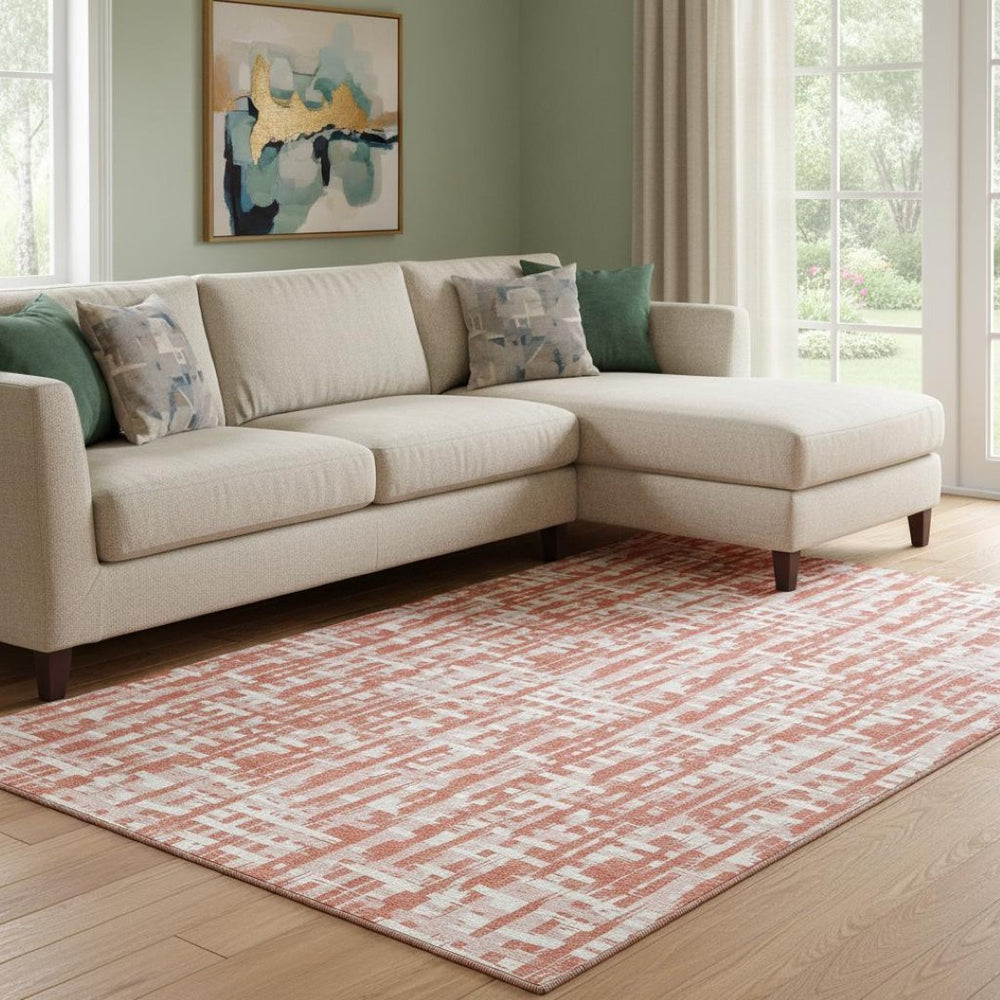 HomeRoots 10' X 14' Coral Ivory Blush Abstract Geometric Area Rug - Durable, Washable, UV Protected Beauty 683045