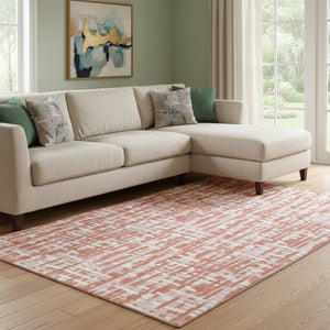 HomeRoots 10' X 14' Coral Ivory Blush Abstract Geometric Area Rug - Durable, Washable, UV Protected Beauty 683045