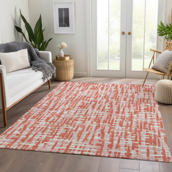HomeRoots 10' X 14' Coral Ivory Blush Abstract Geometric Area Rug - Durable, Washable, UV Protected Beauty 683045
