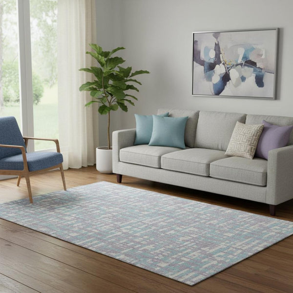 HomeRoots 5' X 8' Stylish Lavender, Ivory & Aqua Geometric Washable Area Rug with UV Protection & Non-Slip Backing 683047