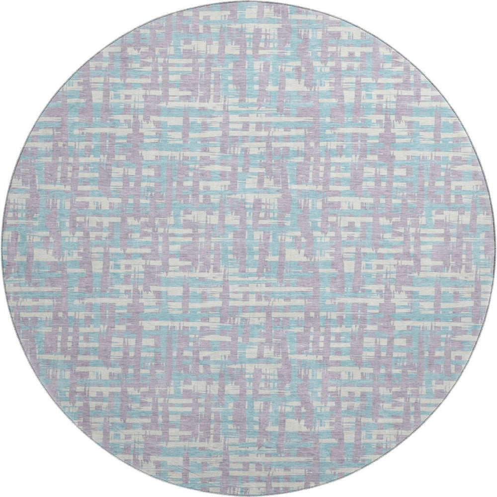 HomeRoots 8' Stylish Lavender, Ivory & Aqua Round Rug - Abstract Geometric Design with UV Protection & Easy Care 683048