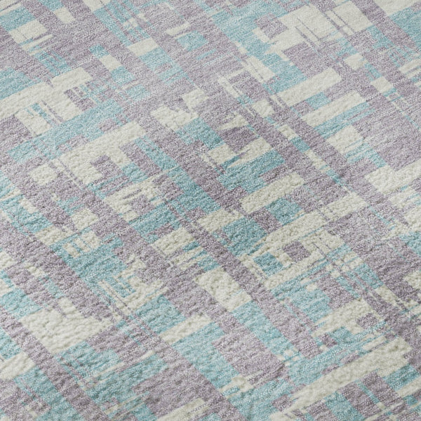 HomeRoots 8' Stylish Lavender, Ivory & Aqua Round Rug - Abstract Geometric Design with UV Protection & Easy Care 683048