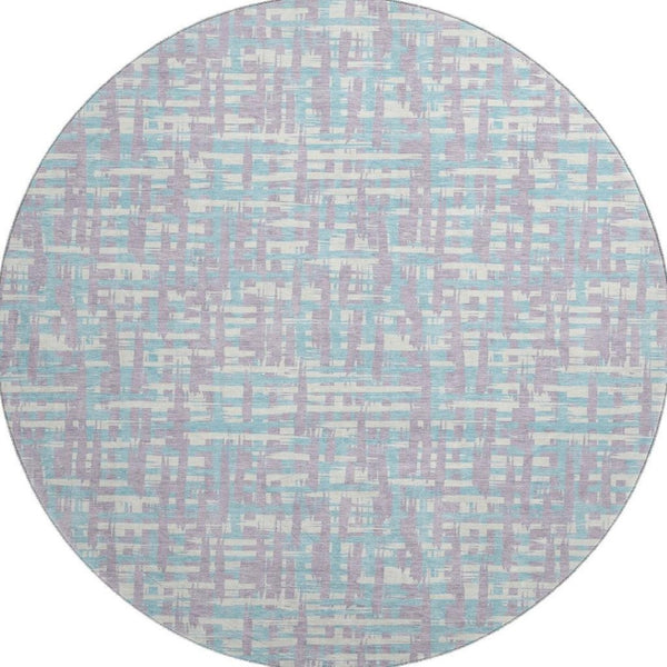 HomeRoots 8' Stylish Lavender, Ivory & Aqua Round Rug - Abstract Geometric Design with UV Protection & Easy Care 683048