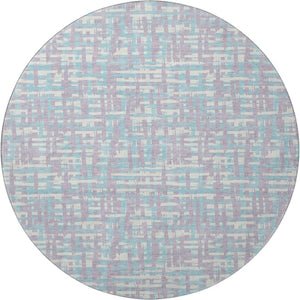 HomeRoots 8' Stylish Lavender, Ivory & Aqua Round Rug - Abstract Geometric Design with UV Protection & Easy Care 683048
