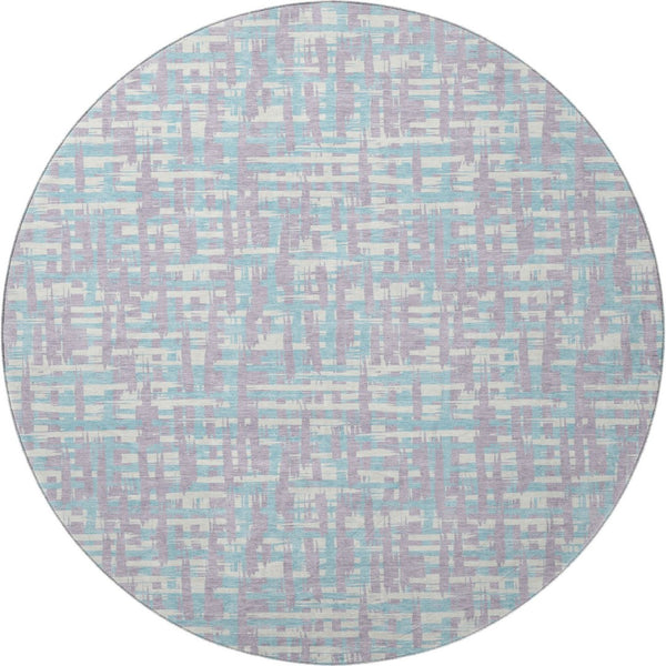 HomeRoots 8' Stylish Lavender, Ivory & Aqua Round Rug - Abstract Geometric Design with UV Protection & Easy Care 683048