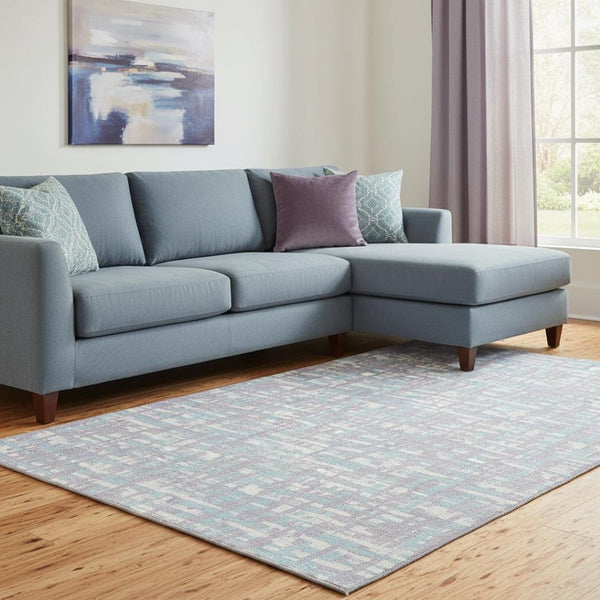 HomeRoots 8' X 10' Contemporary Abstract Area Rug in Lavender, Ivory & Aqua - Washable, UV Protected & Durable 683049