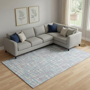 HomeRoots 9' X 12' Abstract Geometric Area Rug in Lavender, Ivory & Aqua - Washable, UV-Protected, Stylish Comfort 683050