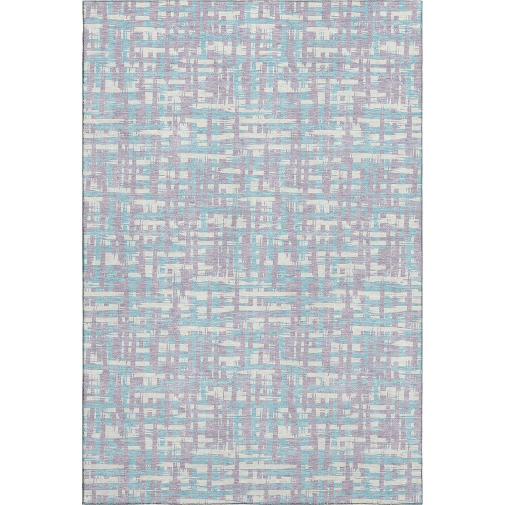 HomeRoots 9' X 12' Abstract Geometric Area Rug in Lavender, Ivory & Aqua - Washable, UV-Protected, Stylish Comfort 683050