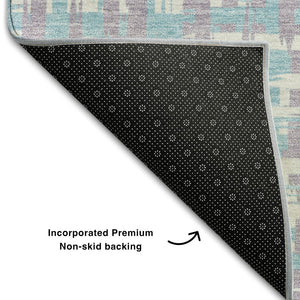 HomeRoots 9' X 12' Abstract Geometric Area Rug in Lavender, Ivory & Aqua - Washable, UV-Protected, Stylish Comfort 683050