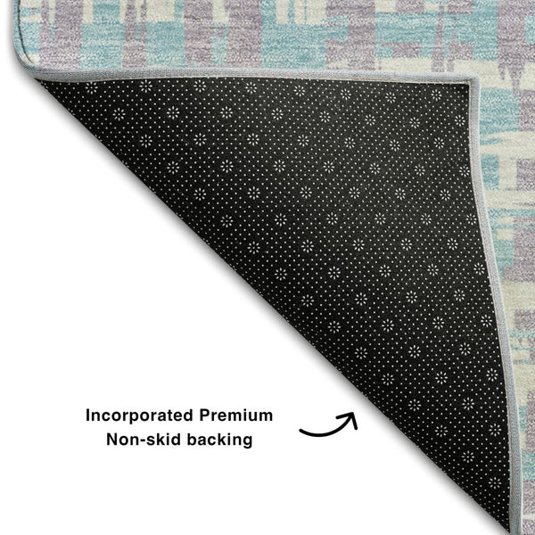 HomeRoots 9' X 12' Abstract Geometric Area Rug in Lavender, Ivory & Aqua - Washable, UV-Protected, Stylish Comfort 683050