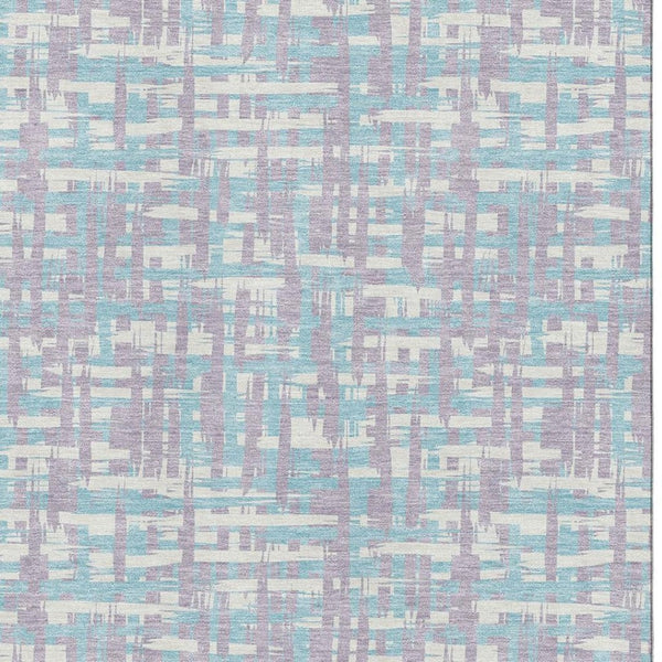 HomeRoots 9' X 12' Abstract Geometric Area Rug in Lavender, Ivory & Aqua - Washable, UV-Protected, Stylish Comfort 683050
