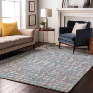 HomeRoots 10' X 14' Stylish Lavender, Ivory & Aqua Abstract Area Rug - Washable, UV Protected & Family-Friendly 683051