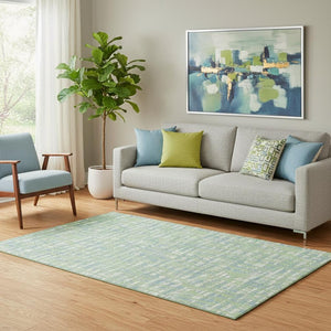 HomeRoots 5' X 8' Washable Mint Green Ivory Sky Blue Abstract Geometric Area Rug with UV Protection & Durability 683053
