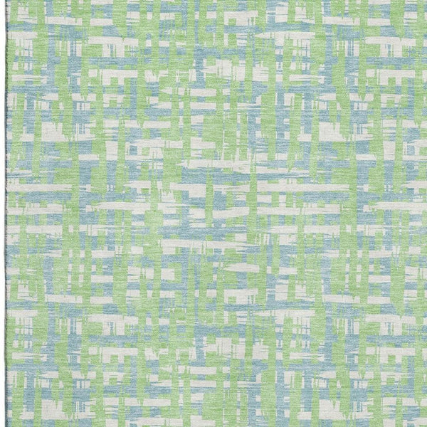 HomeRoots 5' X 8' Washable Mint Green Ivory Sky Blue Abstract Geometric Area Rug with UV Protection & Durability 683053