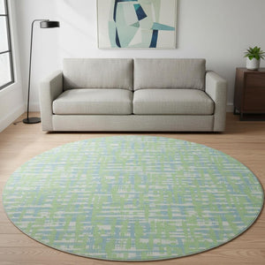 HomeRoots 8' Abstract Geometric Round Rug in Mint Green, Ivory & Sky Blue – Washable, Stain-Resistant & UV Protected 683054