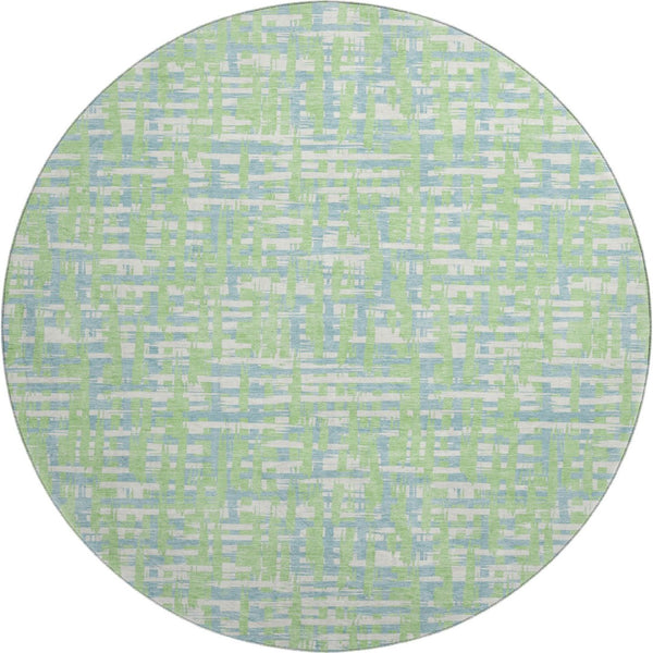 HomeRoots 8' Abstract Geometric Round Rug in Mint Green, Ivory & Sky Blue – Washable, Stain-Resistant & UV Protected 683054