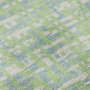 HomeRoots 8' Abstract Geometric Round Rug in Mint Green, Ivory & Sky Blue – Washable, Stain-Resistant & UV Protected 683054