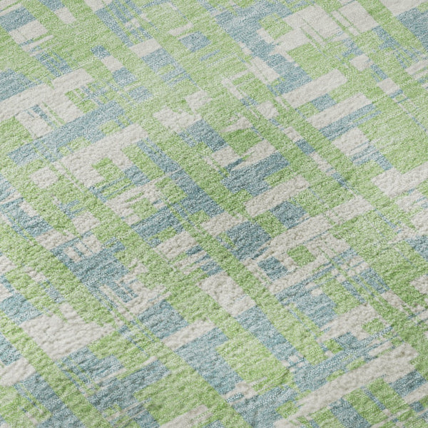 HomeRoots 8' Abstract Geometric Round Rug in Mint Green, Ivory & Sky Blue – Washable, Stain-Resistant & UV Protected 683054