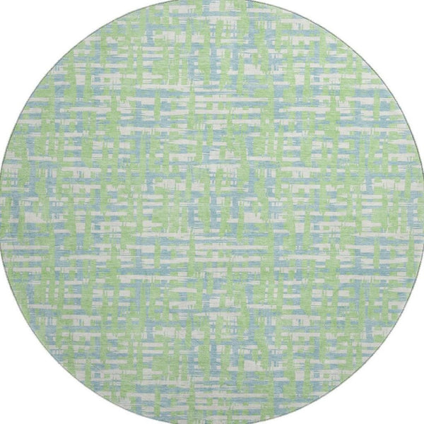 HomeRoots 8' Abstract Geometric Round Rug in Mint Green, Ivory & Sky Blue – Washable, Stain-Resistant & UV Protected 683054