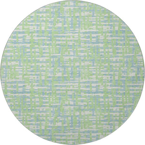 HomeRoots 8' Abstract Geometric Round Rug in Mint Green, Ivory & Sky Blue – Washable, Stain-Resistant & UV Protected 683054