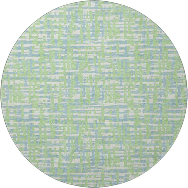 HomeRoots 8' Abstract Geometric Round Rug in Mint Green, Ivory & Sky Blue – Washable, Stain-Resistant & UV Protected 683054