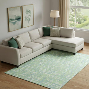 HomeRoots 9' X 12' Abstract Geometric Area Rug in Mint Green, Ivory & Sky Blue – Durable, Washable & UV Protected! 683056