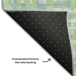 HomeRoots 9' X 12' Abstract Geometric Area Rug in Mint Green, Ivory & Sky Blue – Durable, Washable & UV Protected! 683056