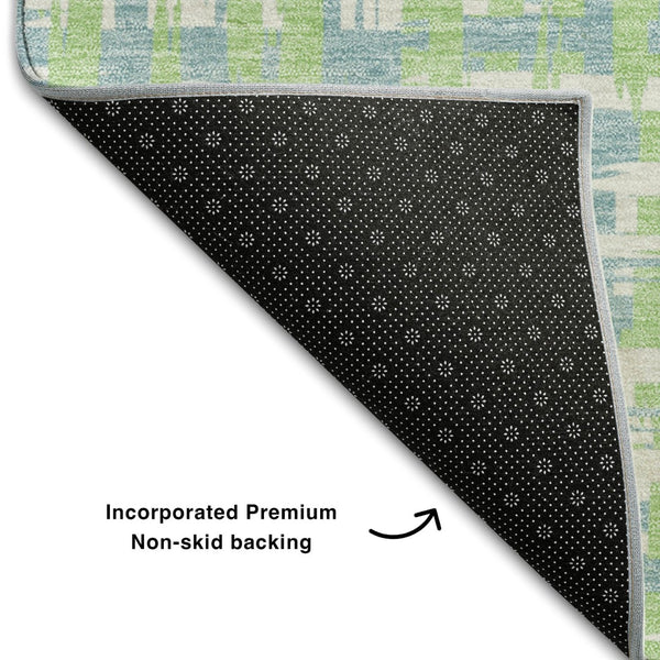 HomeRoots 9' X 12' Abstract Geometric Area Rug in Mint Green, Ivory & Sky Blue – Durable, Washable & UV Protected! 683056