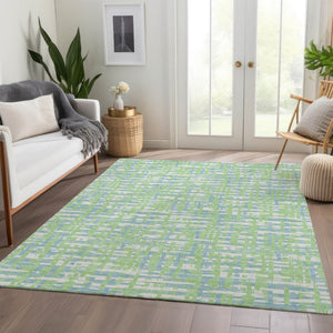 HomeRoots 9' X 12' Abstract Geometric Area Rug in Mint Green, Ivory & Sky Blue – Durable, Washable & UV Protected! 683056