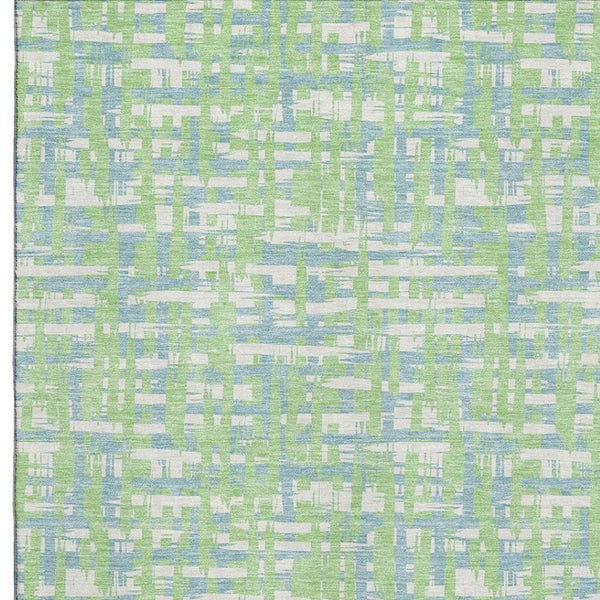 HomeRoots 9' X 12' Abstract Geometric Area Rug in Mint Green, Ivory & Sky Blue – Durable, Washable & UV Protected! 683056
